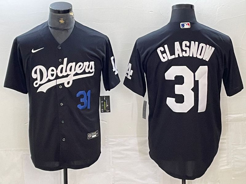 Men Los Angeles Dodgers 31 Glasnow Black Nike Game MLB Jersey style 3